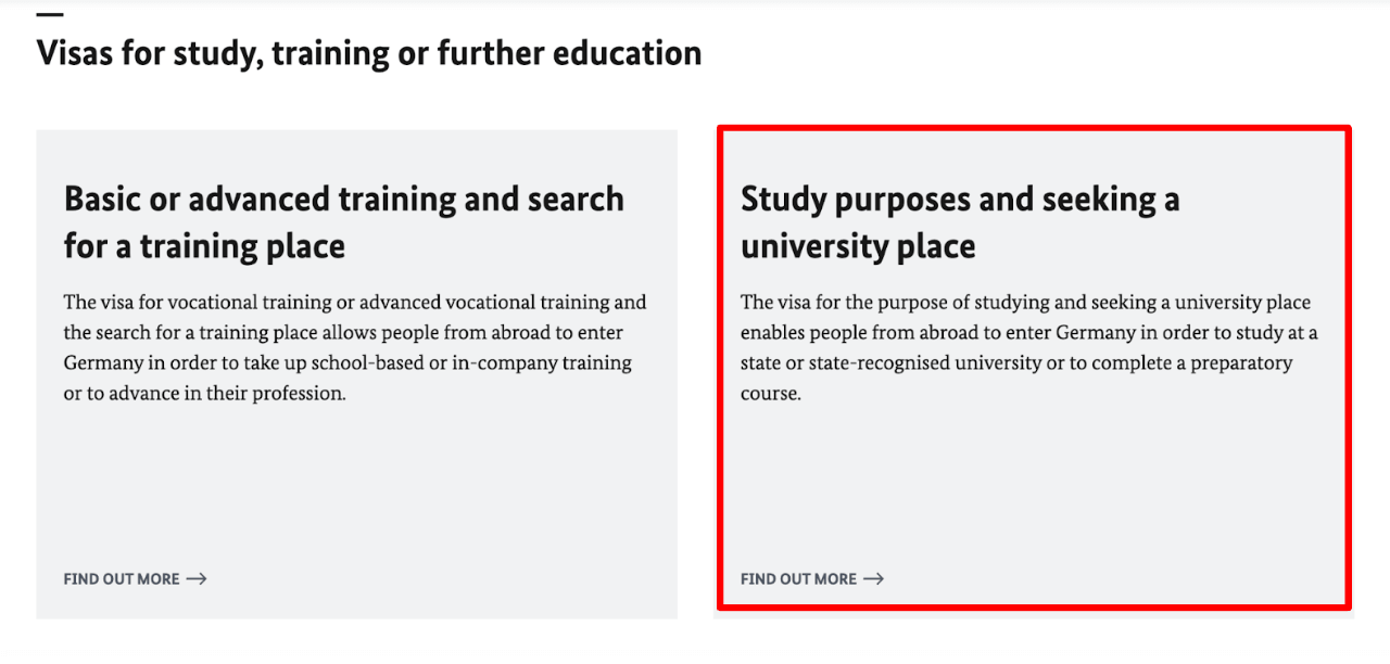 選擇簽證類別，交換學生 就讀學碩士皆為「Study purposes and seeking a university place」