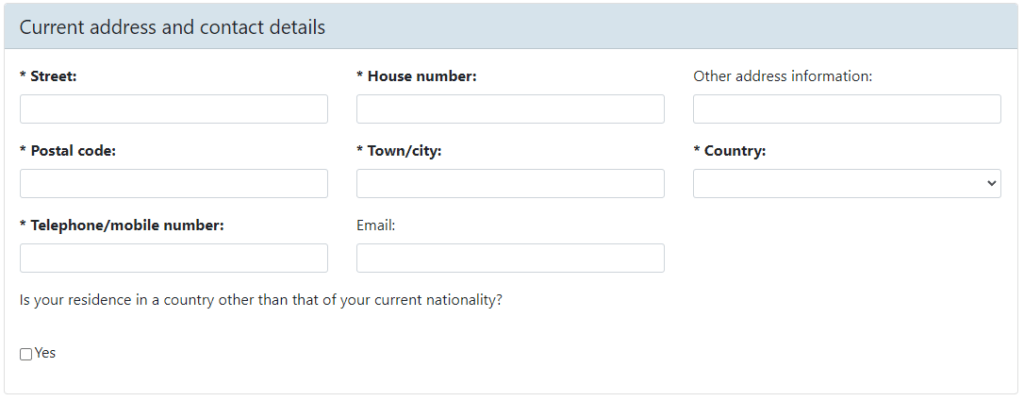 德國單國長期簽證 Current address and contact details