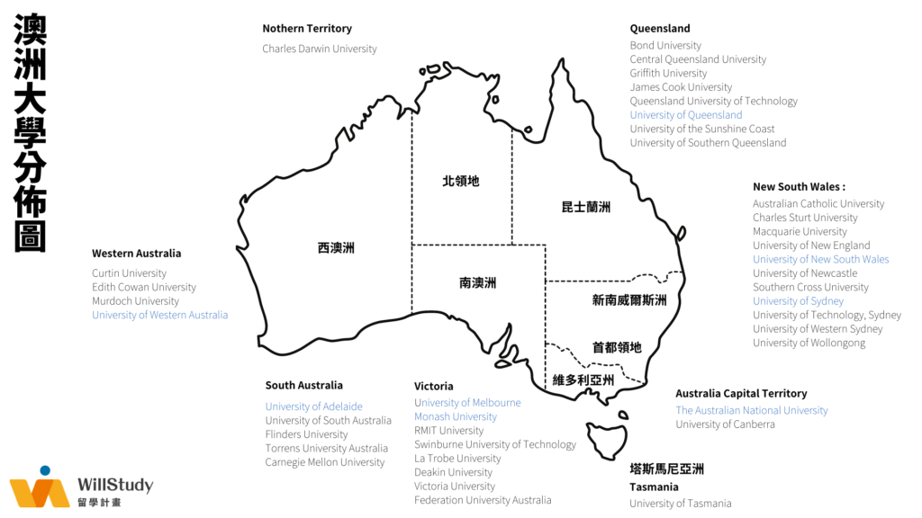 澳洲留學大學位置分佈圖查詢