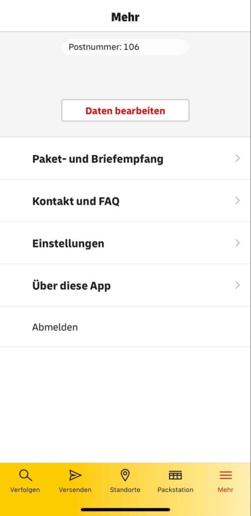 進入 App 將自己收到的 Postnummer 登入於「 Mehr 」區塊