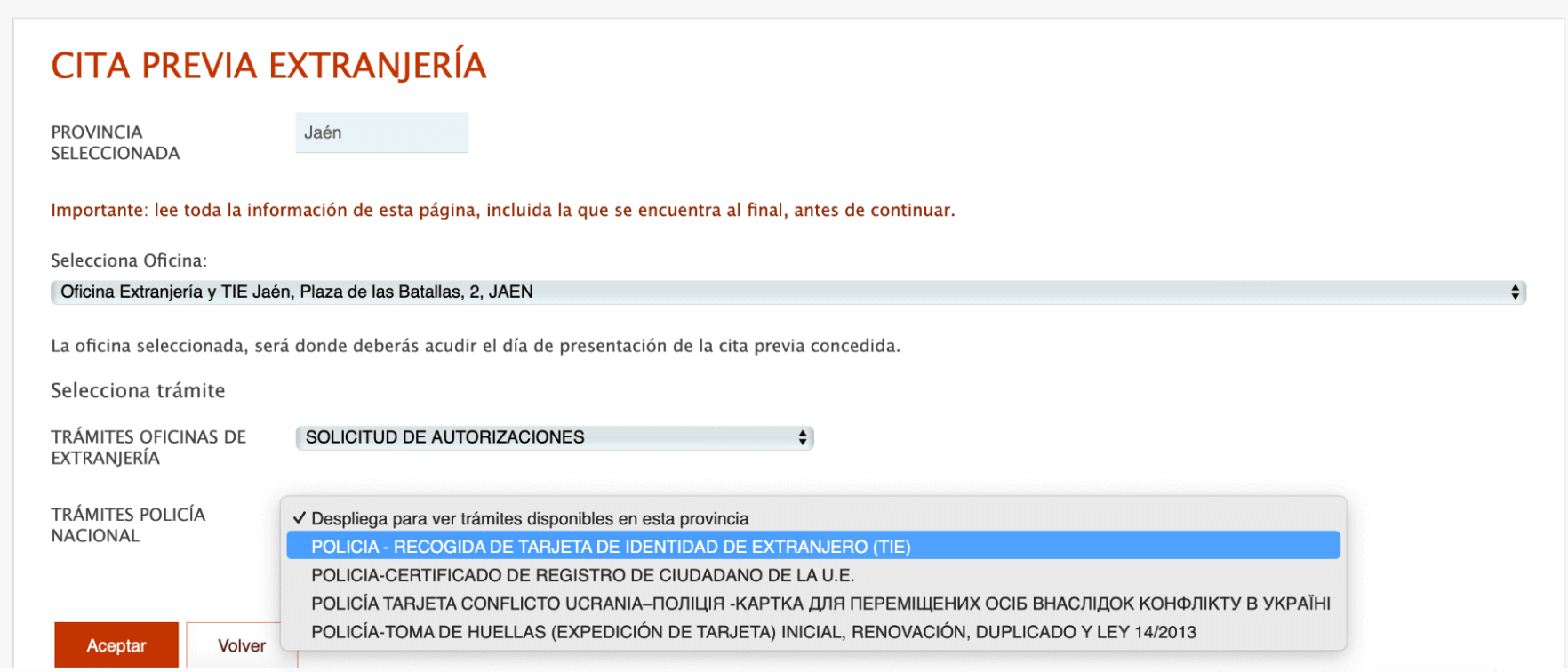 領取的話在網站記得是要選 RECOGIDA DE TAEJETA DE IDENTIDAD DE EXTRANJERO (TIE) ，選錯的話，是不會讓你當場辦理的喔
