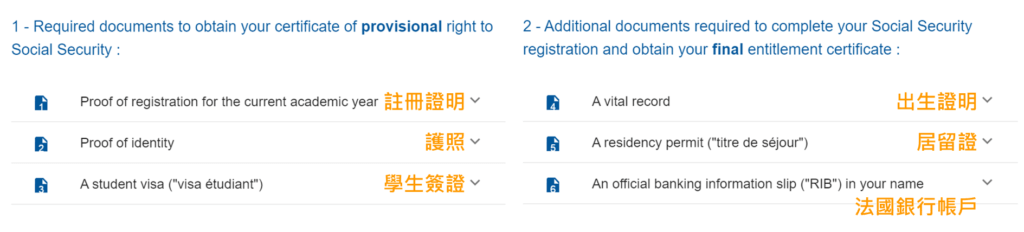 法國健保帳號申請 所需文件清單