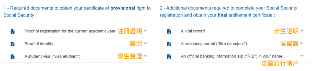 法國健保帳號申請 所需文件清單
